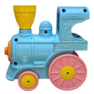 Vintage 70s Mattel Toy Train Hard Plastic Blue Pink Yellow Infant Baby Shower